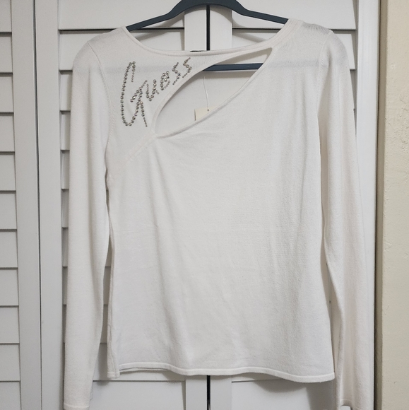 Guess Long Sleeve Peekaboo Sweater Winter White - Picture 6 of 8